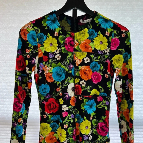 Alice + Olivia Delora Patchwork Floral Long Sleeve Mini Dress Flower Garden NWT - Picture 2 of 6
